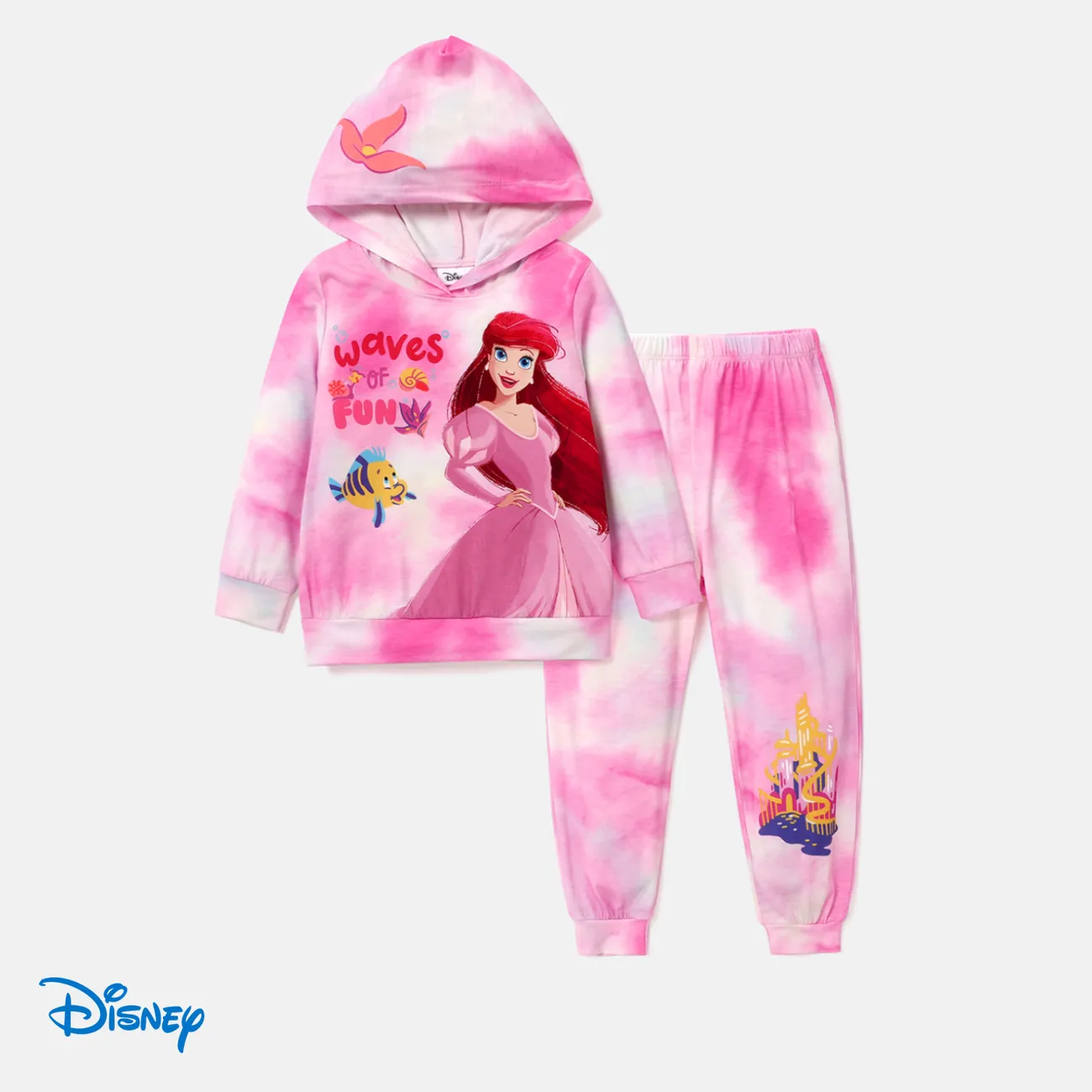 迪士尼公主幼兒/兒童女孩 2 件字元印花長袖上衣和褲子套裝 粉色 big image 1