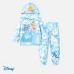 迪士尼公主幼兒/兒童女孩 2 件字元印花長袖上衣和褲子套裝 藍色
