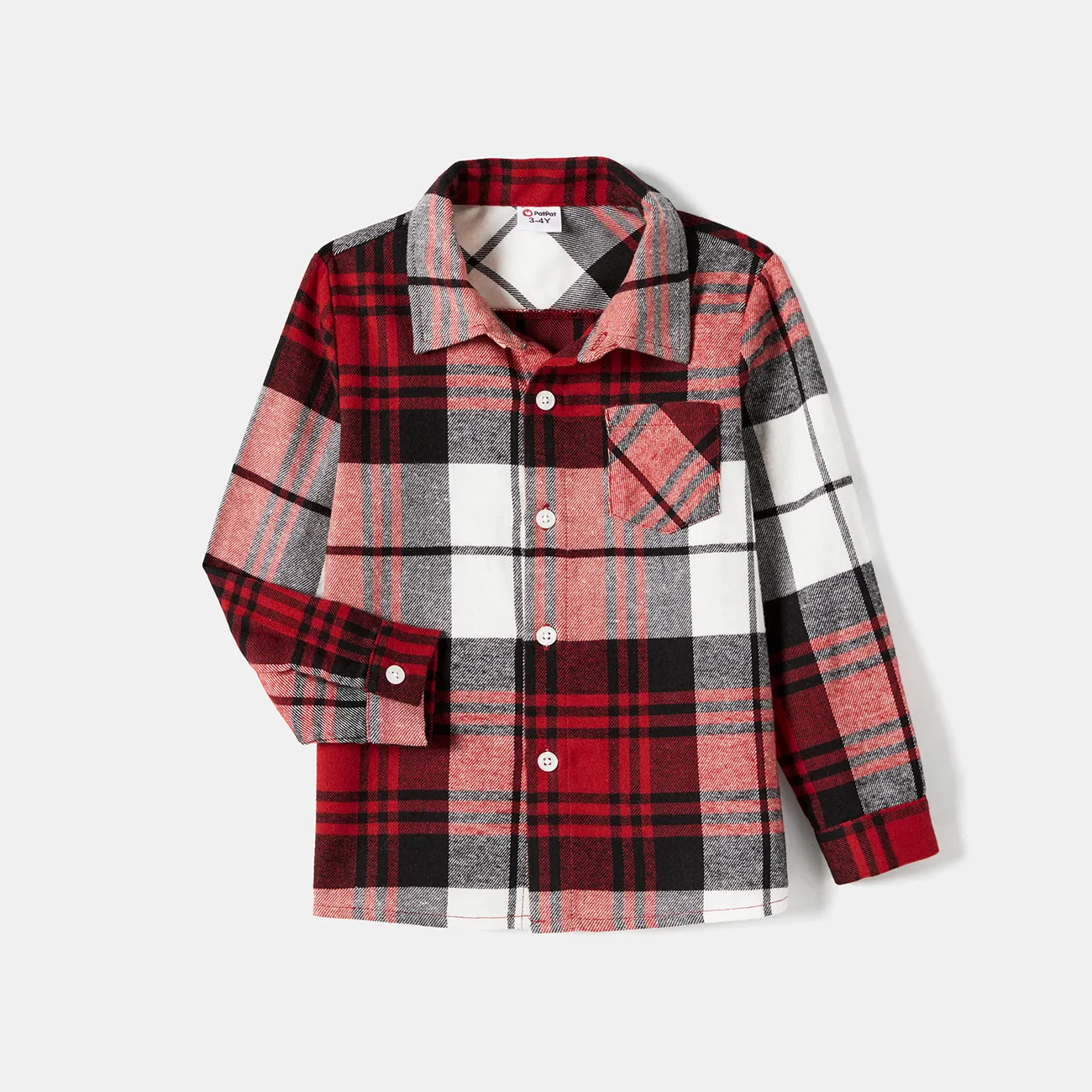 Family Matching Plaid Shirt Tops and Red Mesh Splice Belted Dresses Sets Burgundy big image 1