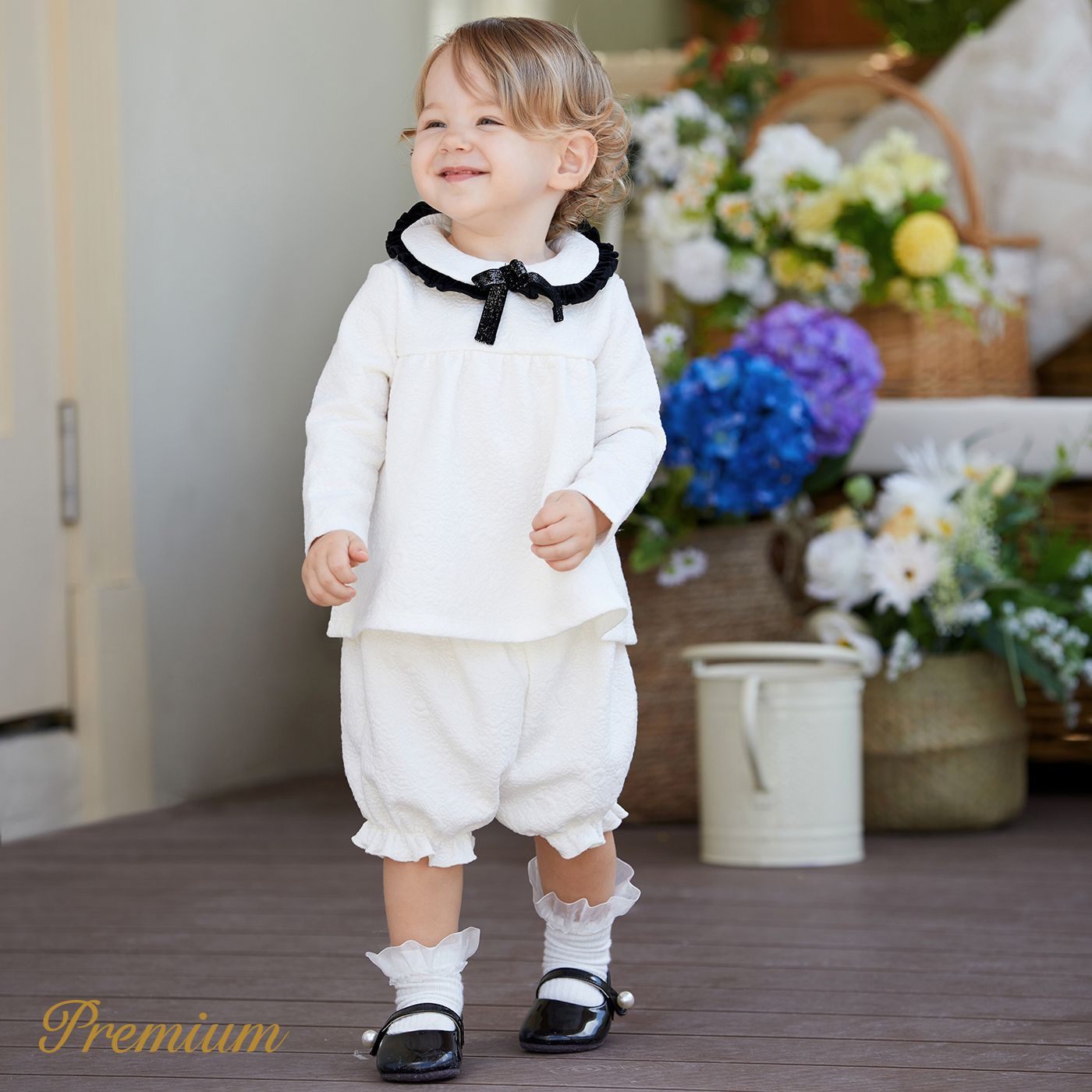 2pcs Medium Thick Elegant Ruffle Edge Babygirl Sets For Regular Wear