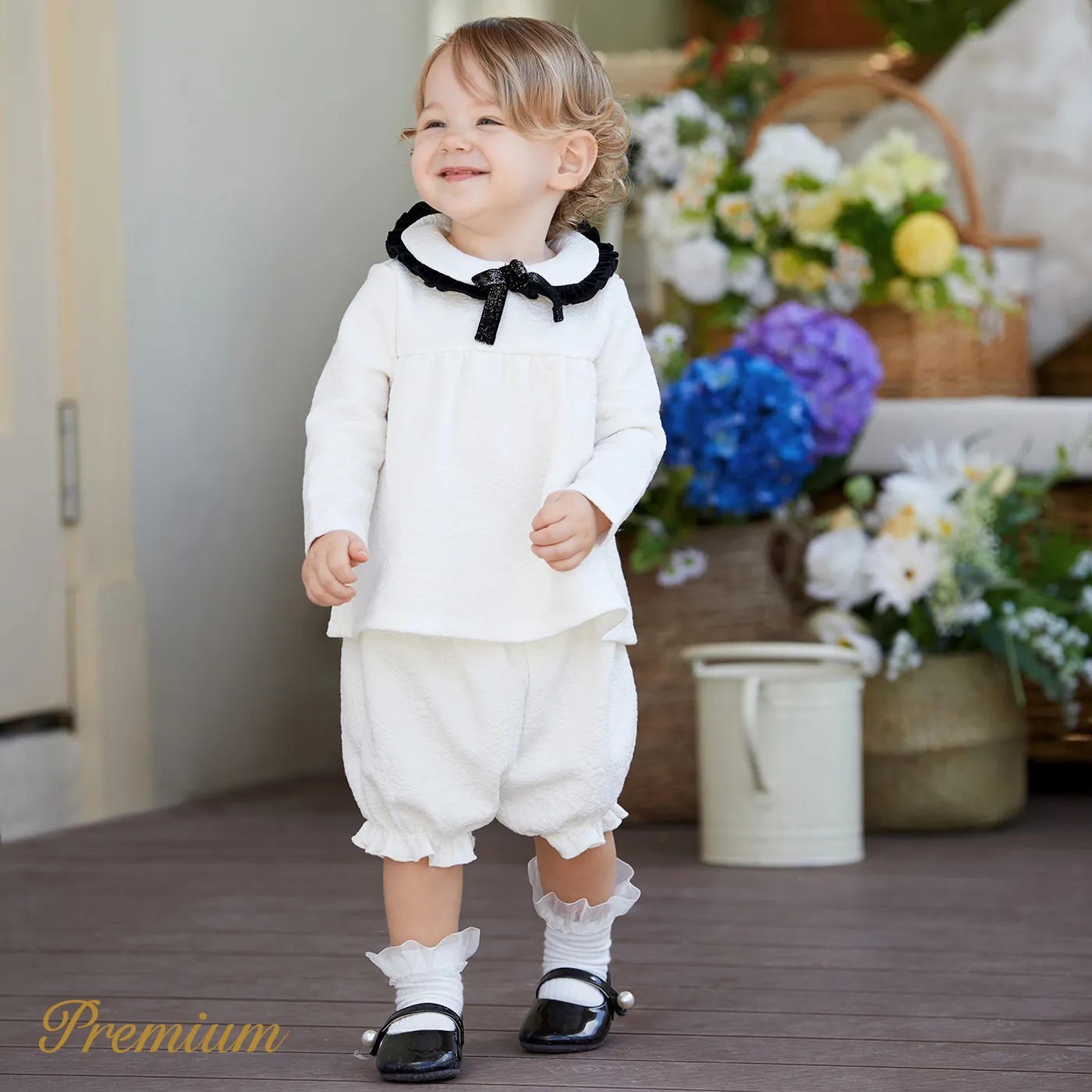 2pcs Medium Thick Elegant Ruffle Edge Babygirl Sets for Regular Wear White big image 1