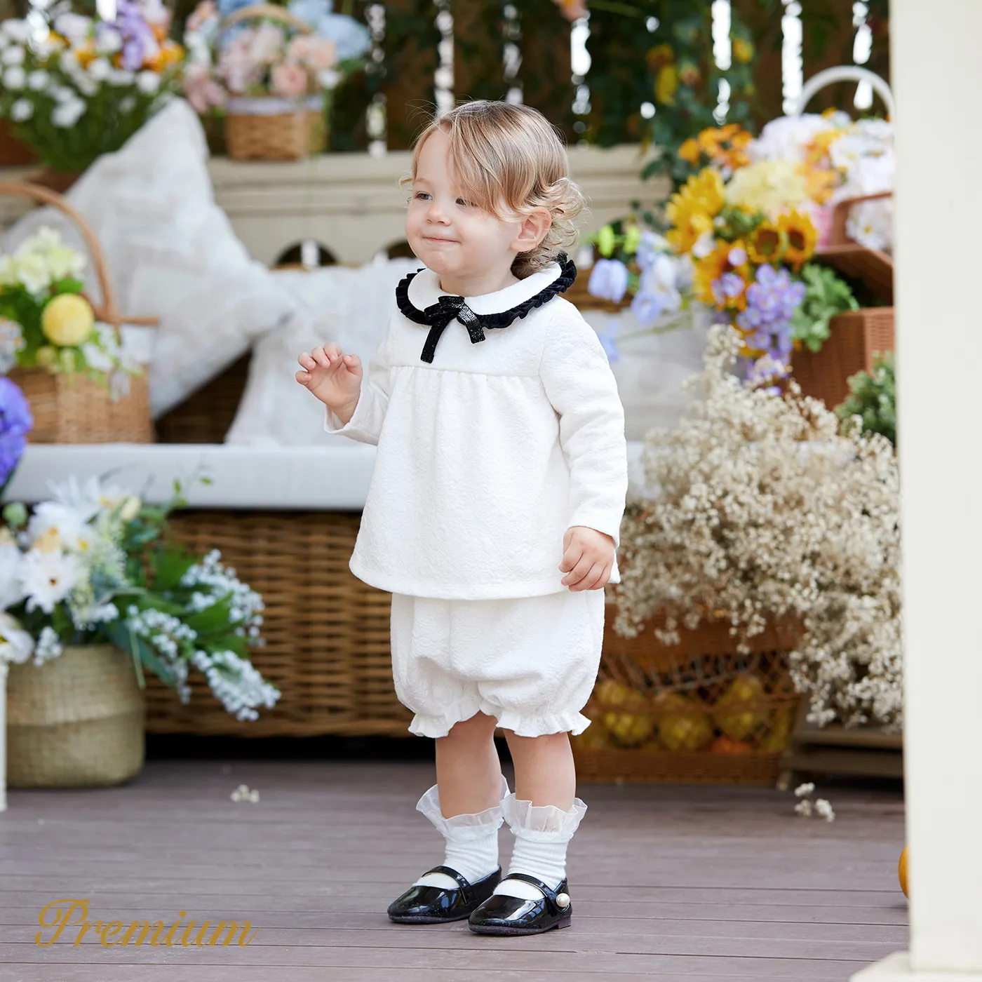 2pcs Medium Thick Elegant Ruffle Edge Babygirl Sets for Regular Wear White image 5