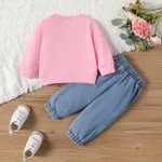 2PCS Baby Girl Casual Distressed Feature Letter Pattern Long Sleeve Denim Sets
  image 2