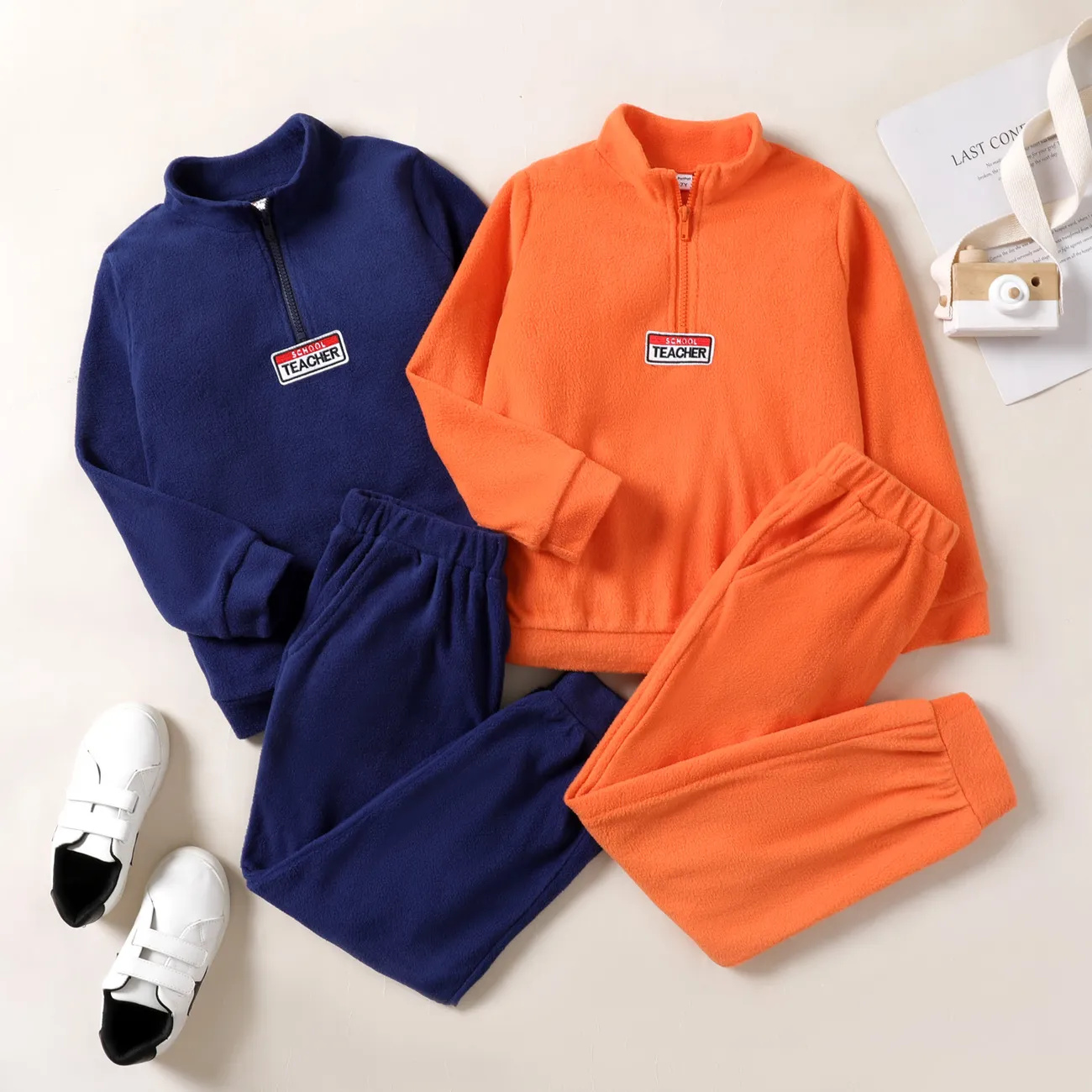 2pcs Kid Boy Trendy Avant-garde Solid Color Set Azure big image 1