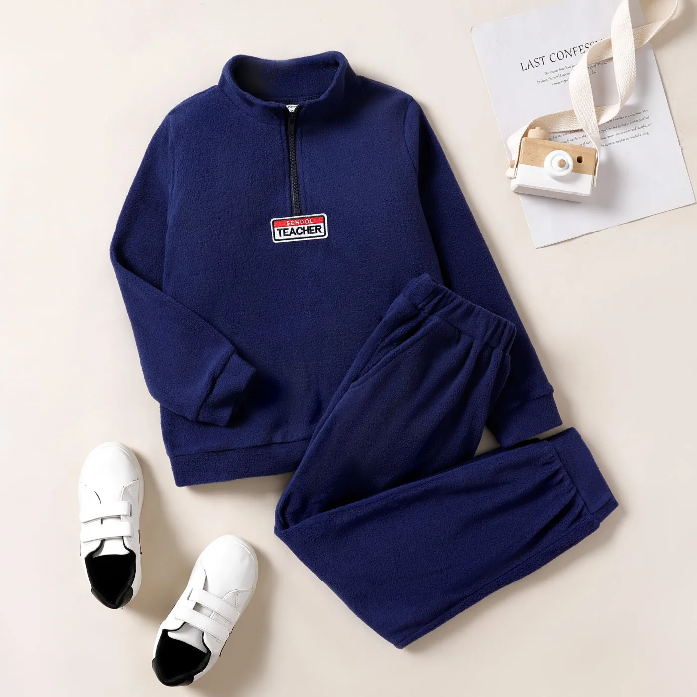 2pcs Kid Boy Trendy Avant-garde Solid Color  Set Azure image 2