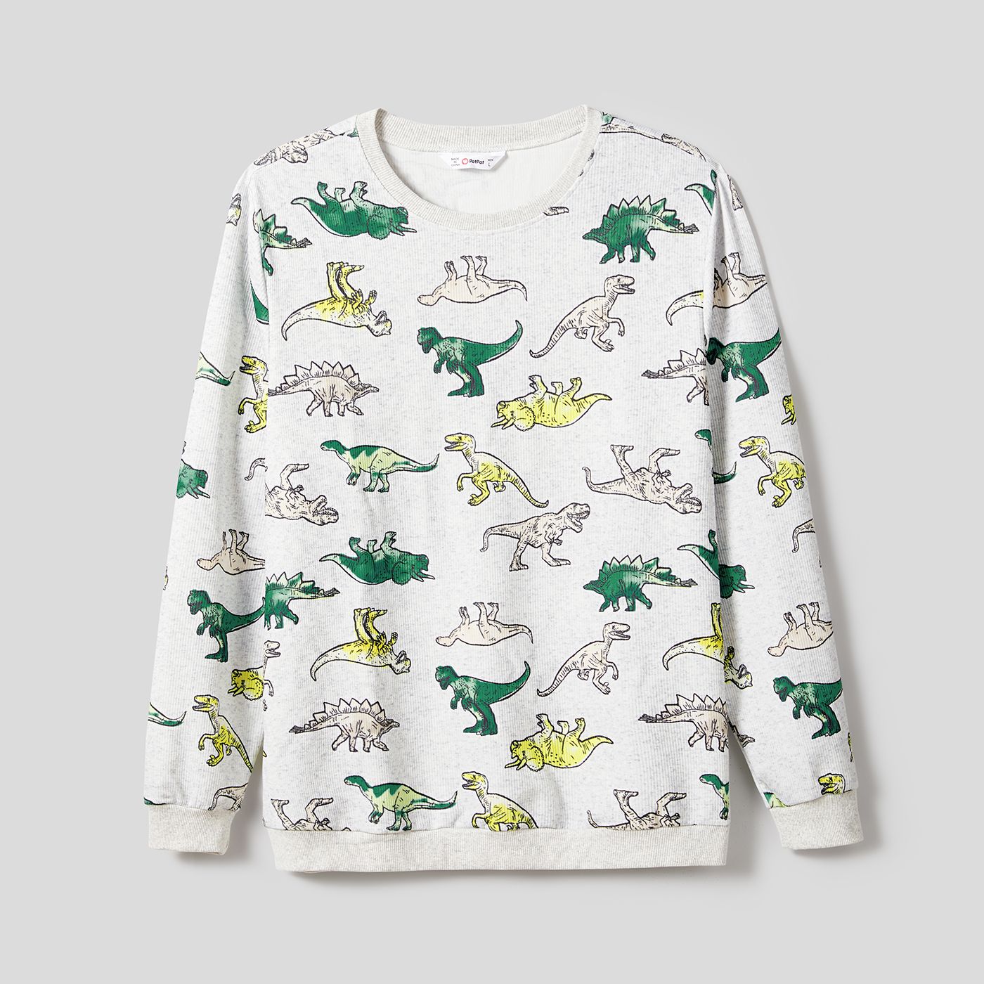 Family Matching Long Sleeved Dinosaur-Print Cotton Tops