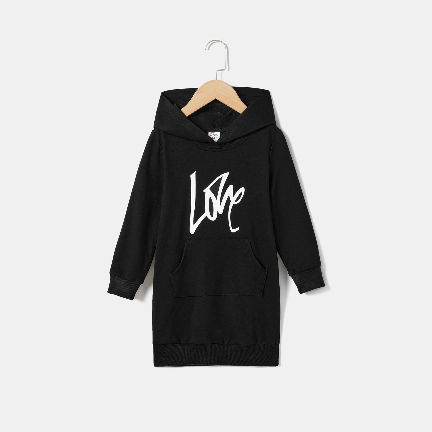 Mommy and Me Letter Print Black Long-sleeve Hoodie Dresses