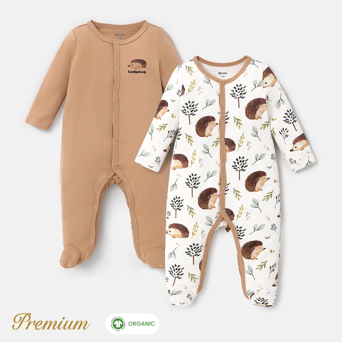 2pcs Hedgehog Pattern Organic Cotton Jumpsuit For Baby Unisex