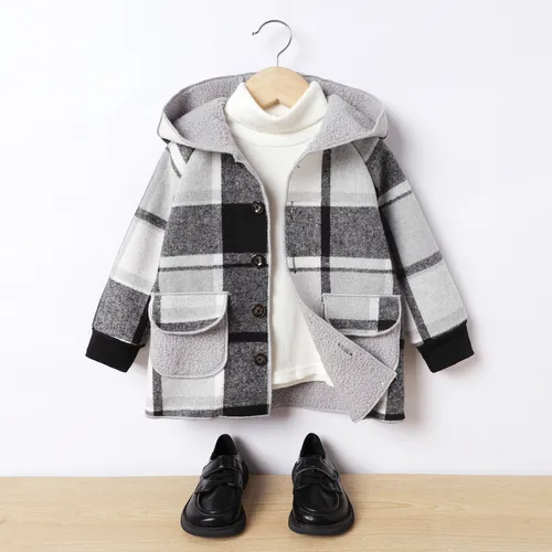 Toddler Boy/Girl Grid Hooded Long Sleeve Coat 