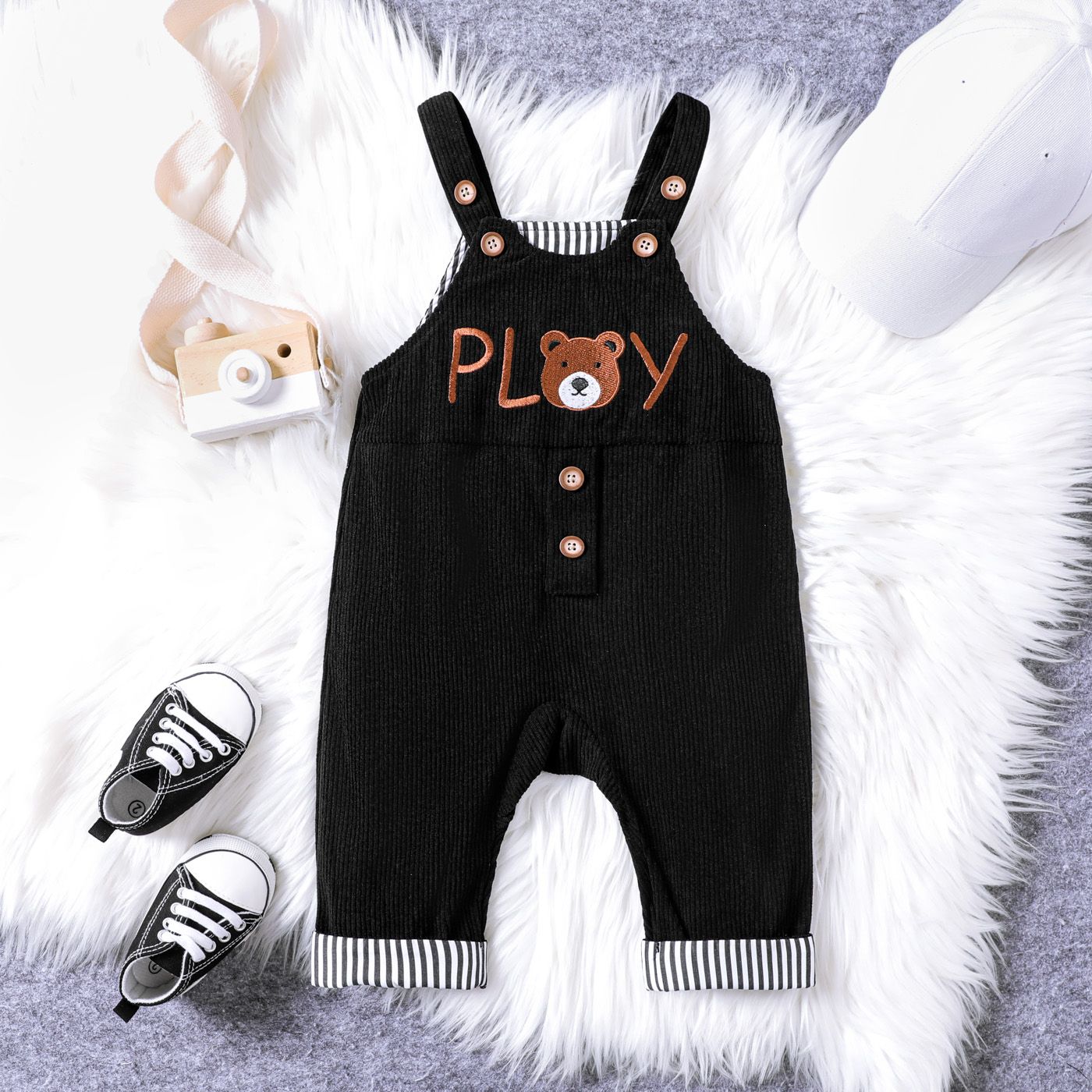 Baby Boy Bear Pattern Jumpsuit With Hanging Strap