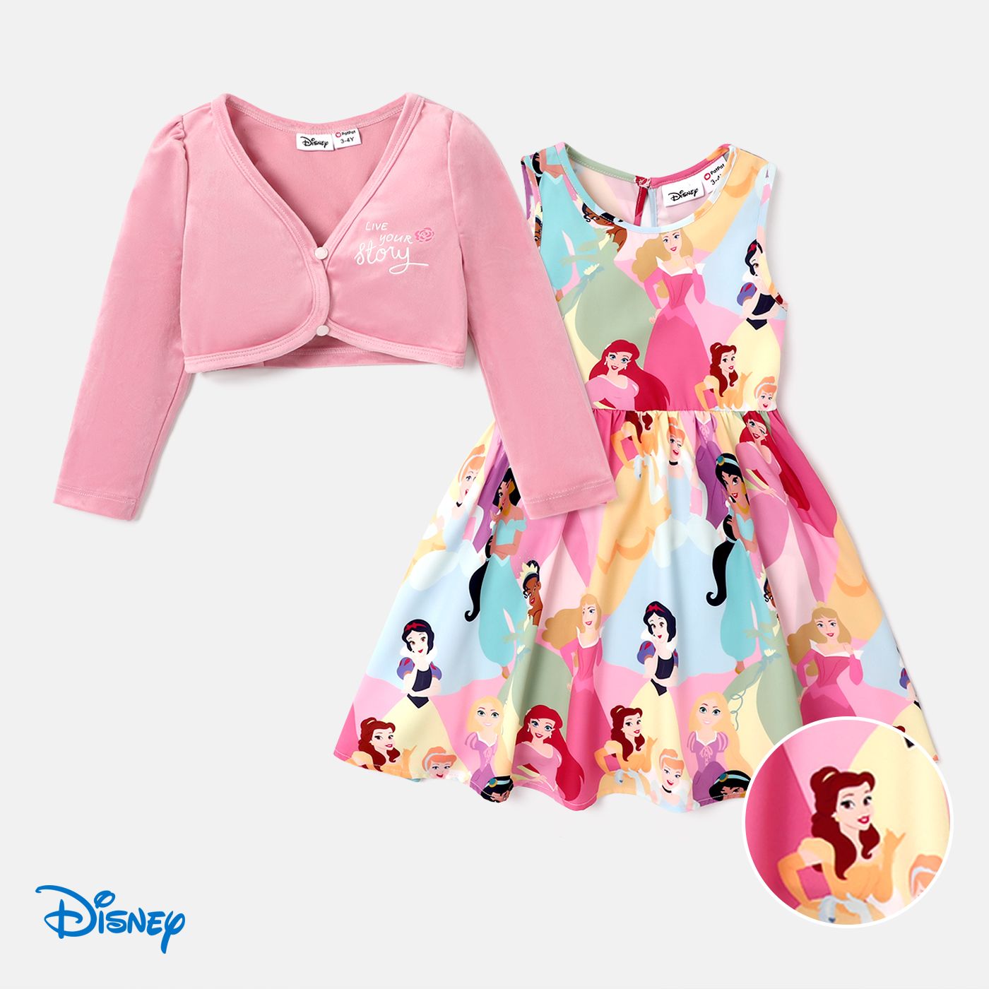 Disney Princess 2件 小童 女 泡泡袖 甜美 套裝裙