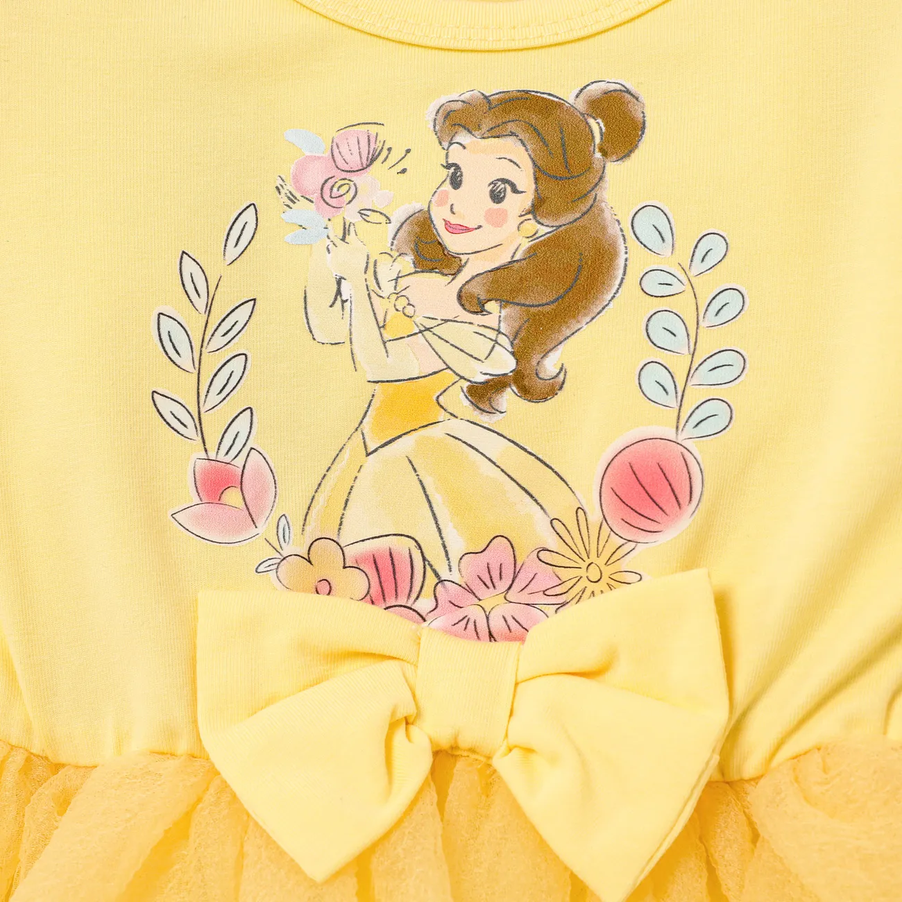 Disney Princess Baby Girl Character Print Long Sleeve Dress Yellow big image 1