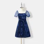 Mommy and Me Solid Velvet Puff Sleeve Belted Dresses  image 6