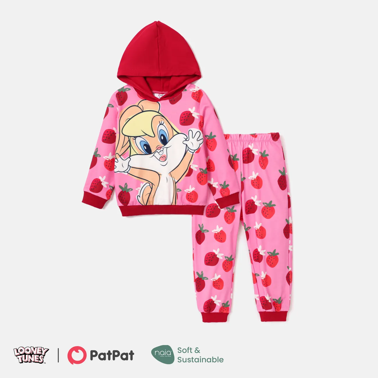 Looney Tunes Toddler Girl/Boy 2pcs Naia™ Character Print Long-sleeve Hoodie and Pants Set Red big image 1