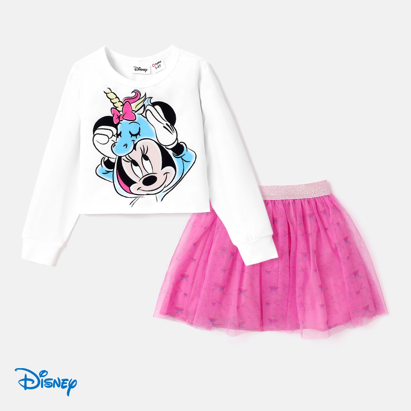 Disney Toddler Girl 2pcs Character Print Long-sleeve Top And Star Print Mesh Skirt Set