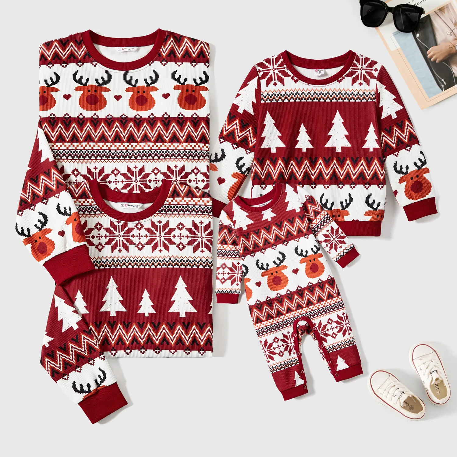 Christmas Family Matching Festival Theme All-over Print Long Sleeve Tops Burgundy image 2