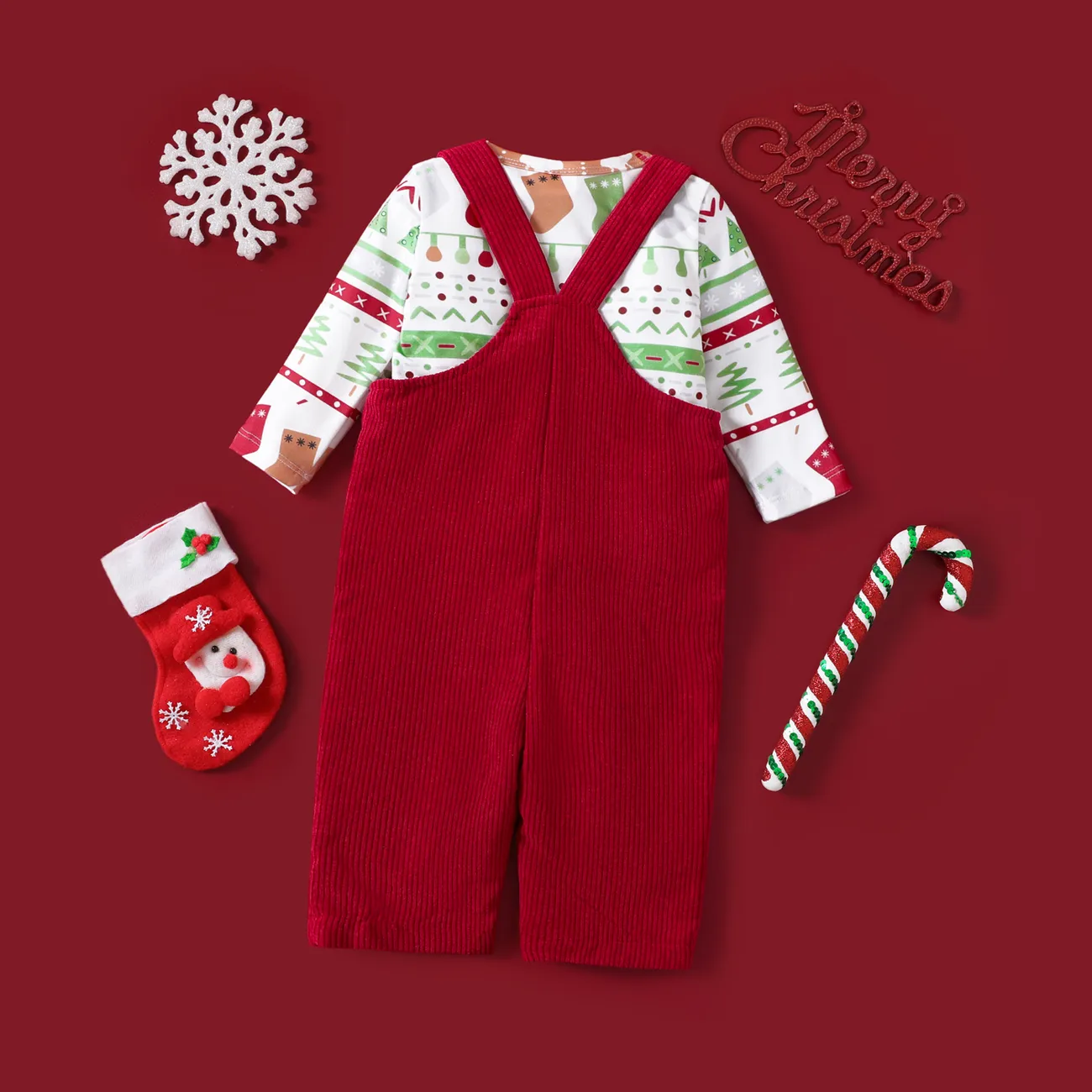 2pcs Baby Girl/Boy Christmas Childlike Style Set with Hanging Strap Red big image 1