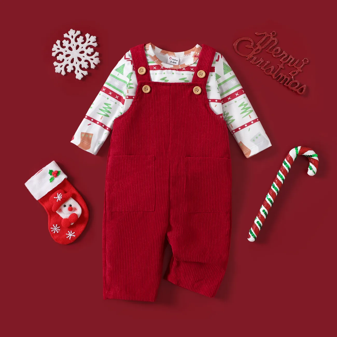 2pcs Baby Girl/Boy Christmas Childlike Style Set with Hanging Strap Red big image 1