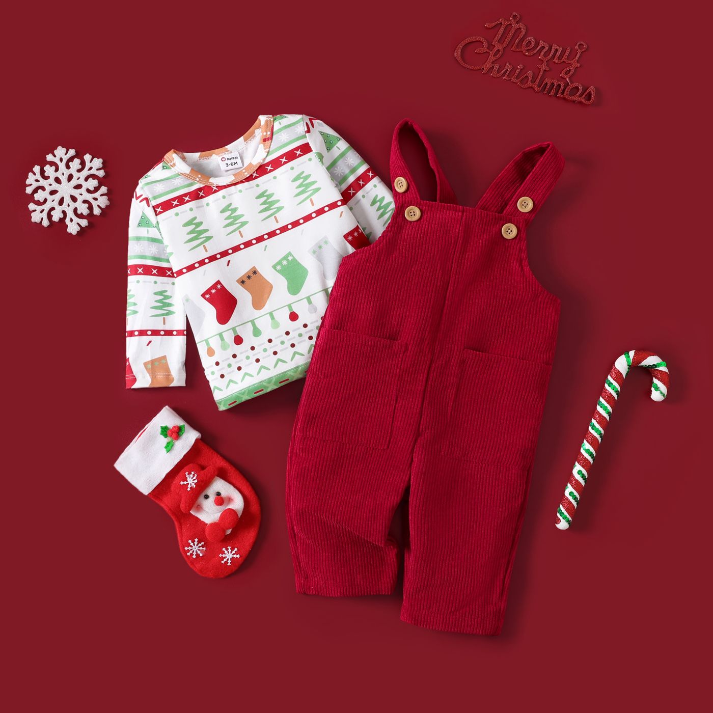 2pcs Baby Girl/Boy Christmas Childlike Style Set With Hanging Strap