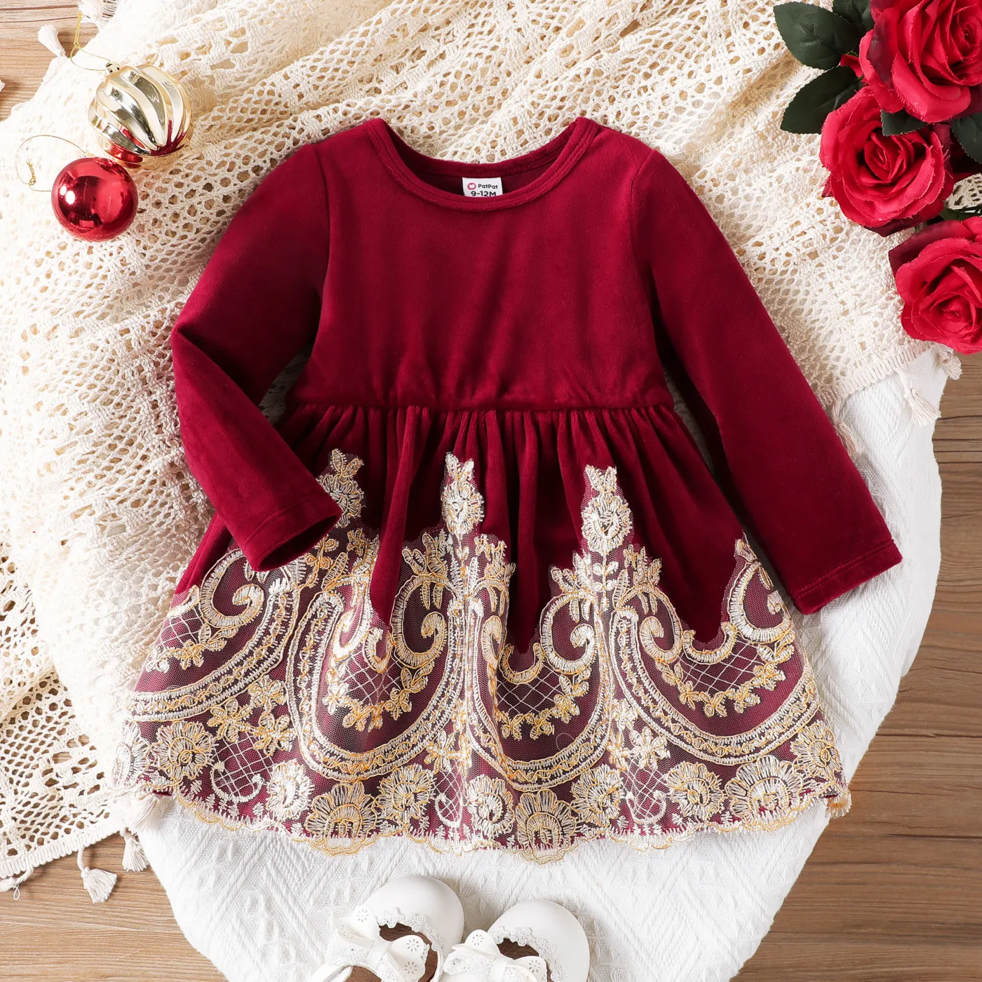 Sweet Baby Girl Floral  Dress  Burgundy big image 1