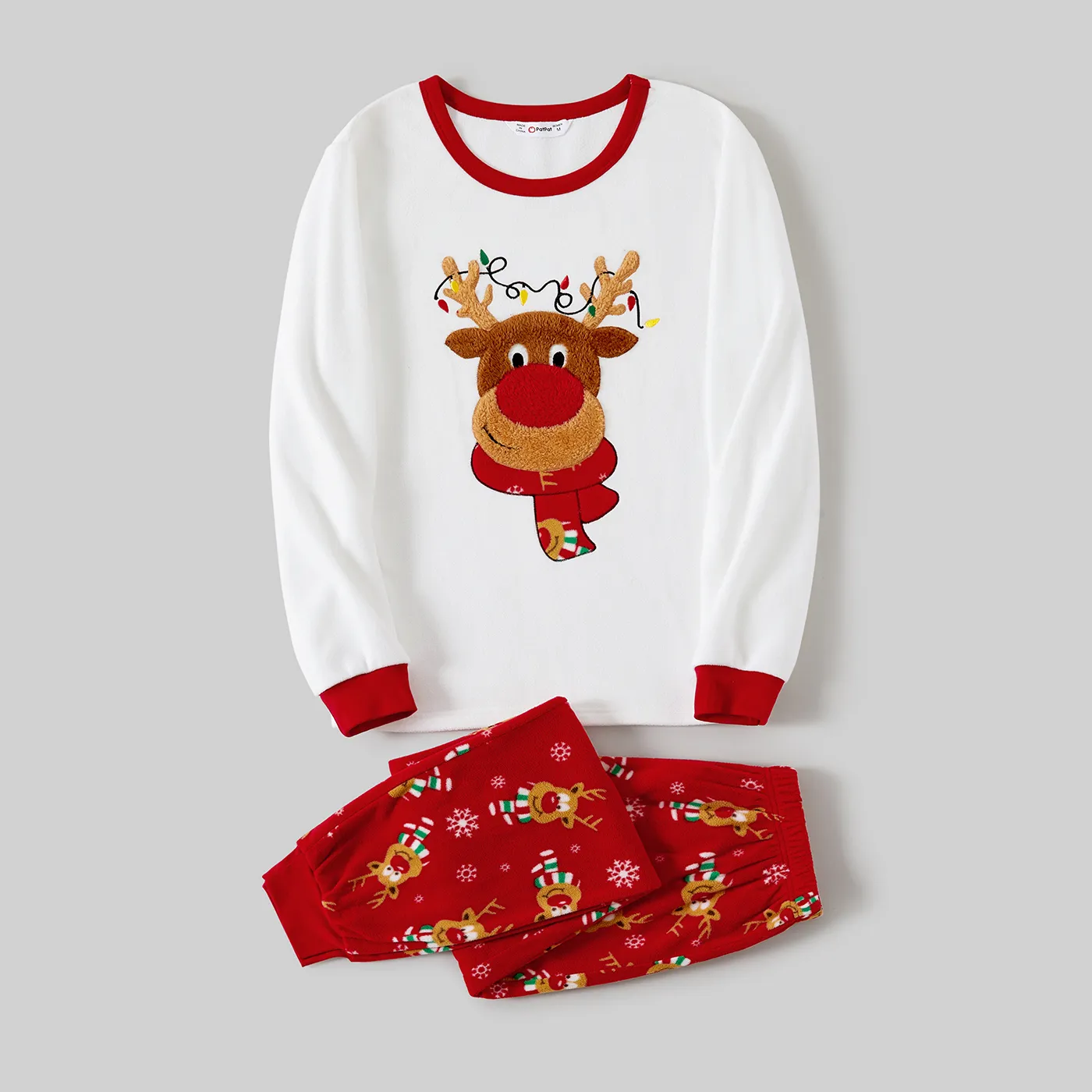 Famille De Noël Assortie Color-block Reindeer Broderie Ensembles De Pyjamas à Manches Longues (résistant Aux Flammes)