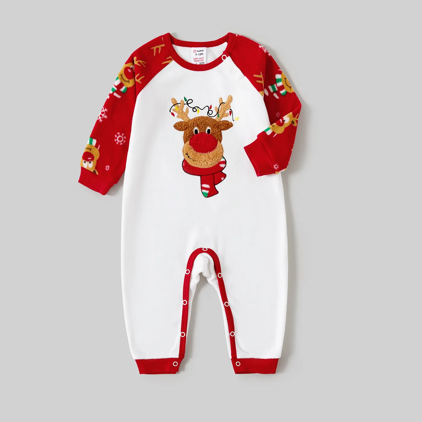 Christmas Family Matching Reindeer Embroidery Long-sleeve Fleece Pajamas Sets(Flame Resistant) Red big image 1