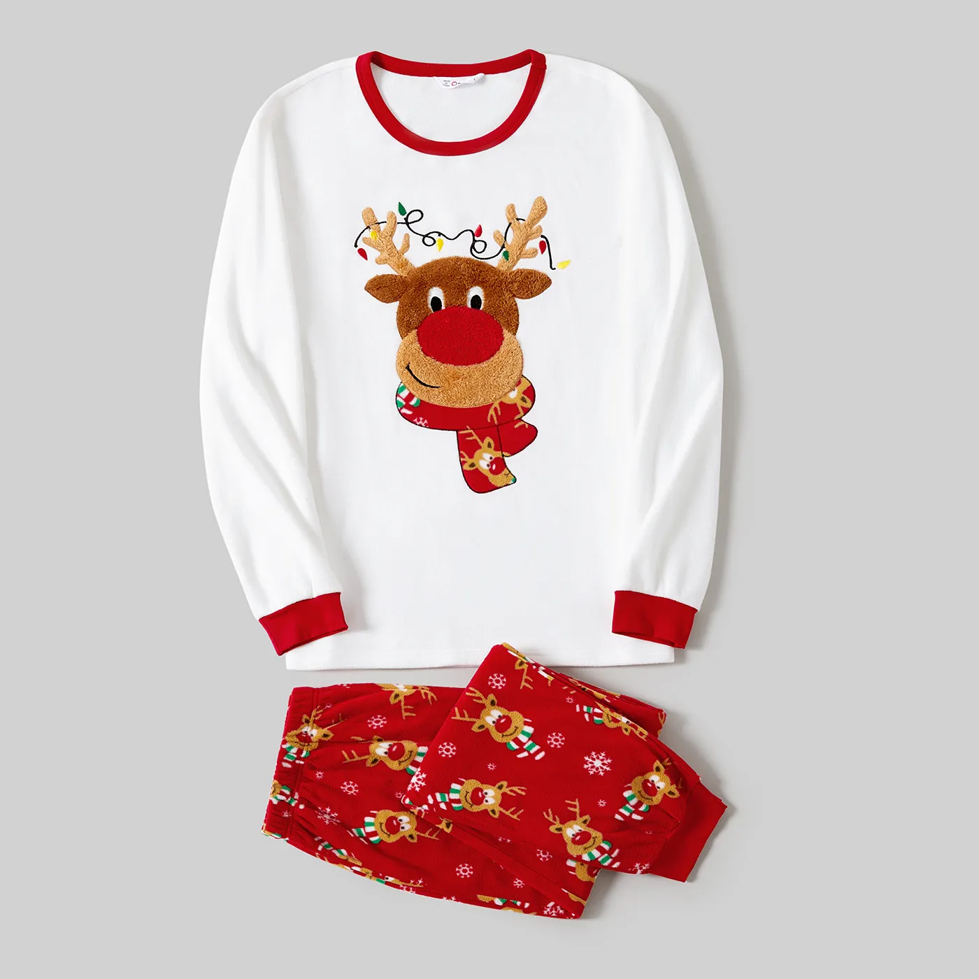 Christmas Family Matching Reindeer Embroidery Long-sleeve Fleece Pajamas Sets(Flame Resistant)