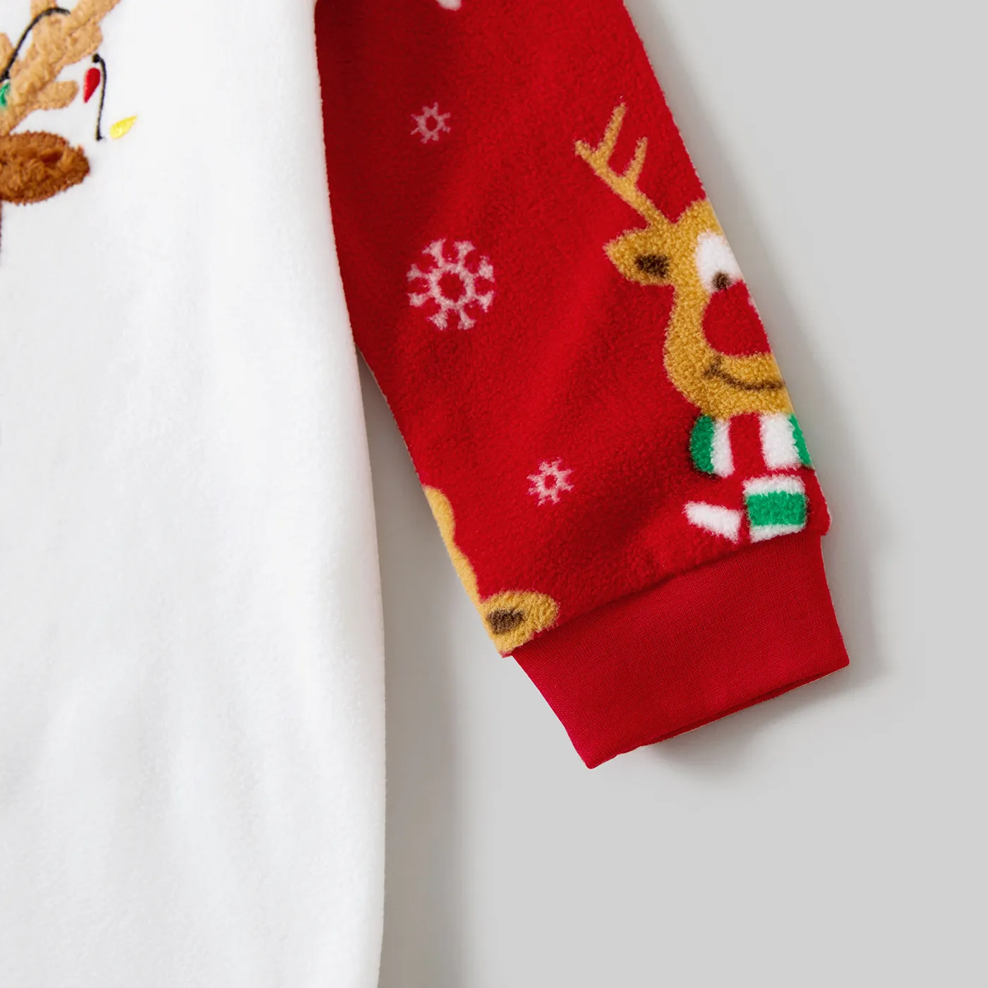 Christmas Family Matching Reindeer Embroidery Long-sleeve Fleece Pajamas Sets(Flame Resistant) Red image 5