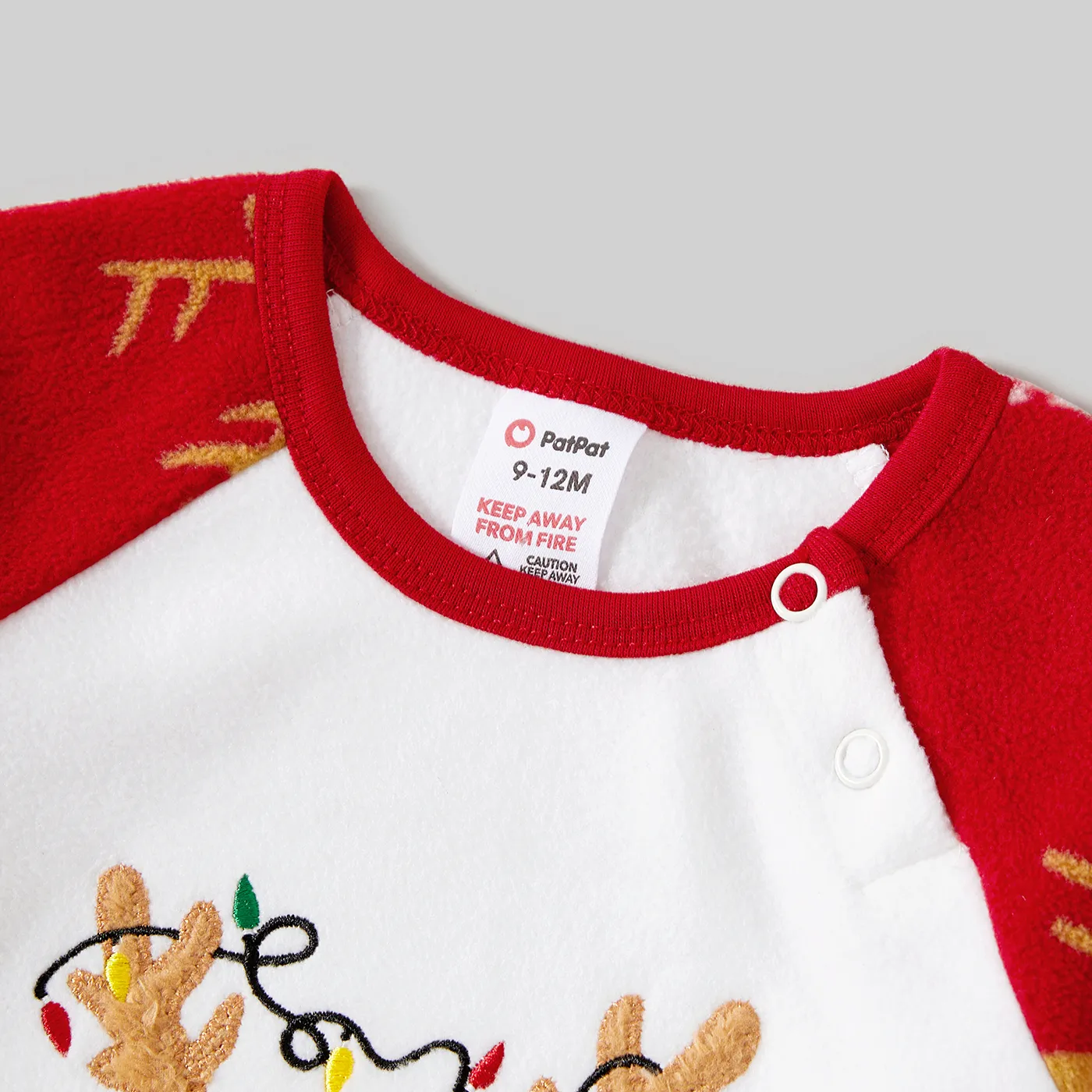 Christmas Family Matching Reindeer Embroidery Long-sleeve Fleece Pajamas Sets(Flame Resistant) Red image 3