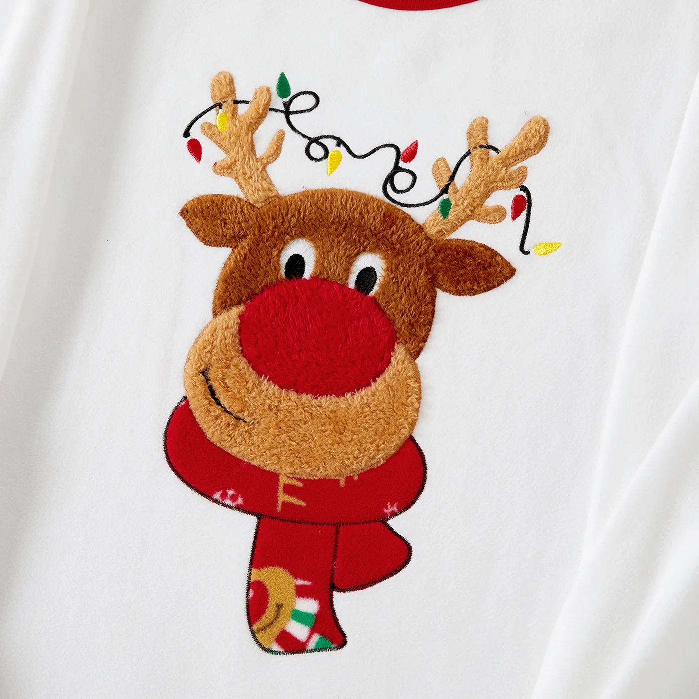 Christmas Family Matching Reindeer Embroidery Long-sleeve Fleece Pajamas Sets(Flame Resistant) Red image 4