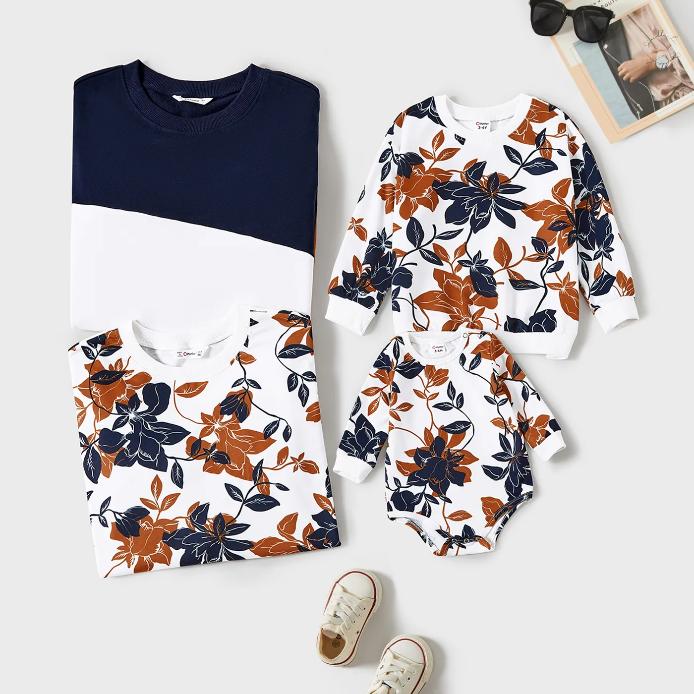 Family Matching Allover Floral Print and Colorblock Pullover 