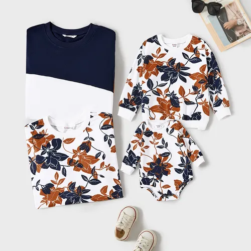 Family Matching Allover Floral Print and Colorblock Pullover 