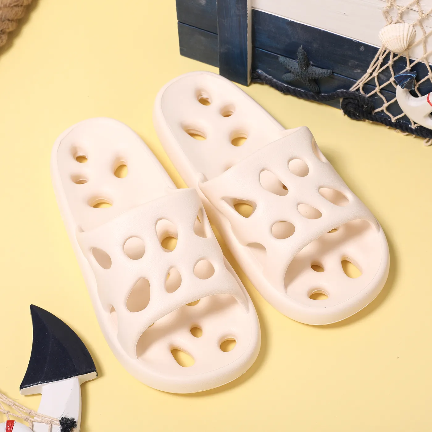 Shower Slippers Hollow Out Quick Drying Non-Slip Bathroom EVA Slides White big image 1