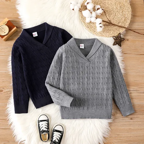 Kid Boy Textured Lapel School Sweater