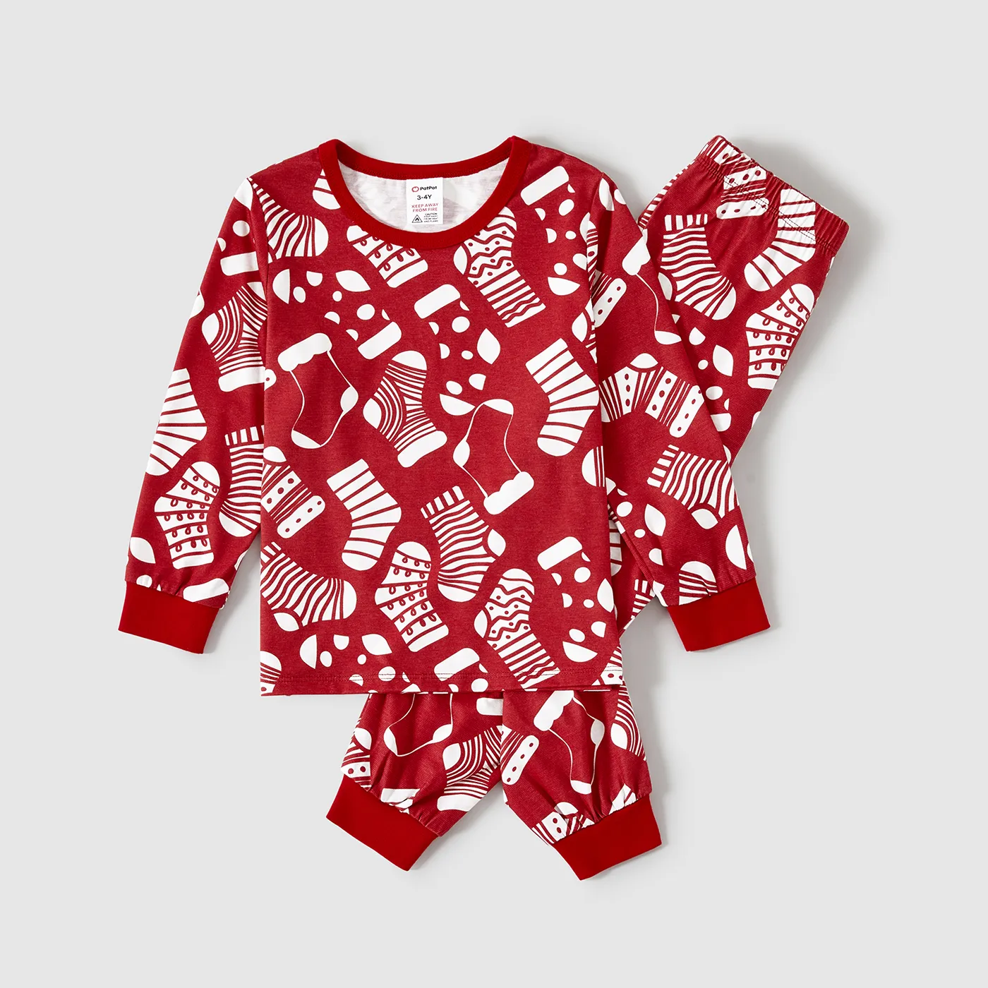 Christmas Socks Allover Print Family Matching Red Naia™ Pajamas Sets (Flame Resistant)  image 6