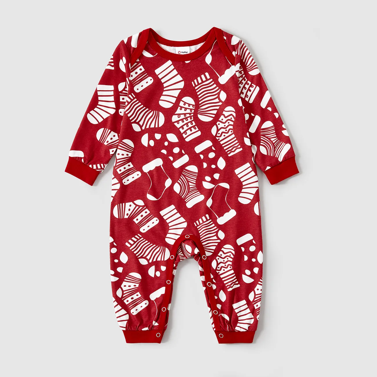 Christmas Socks Allover Print Family Matching Red Naia™ Pajamas Sets (Flame Resistant)  big image 1