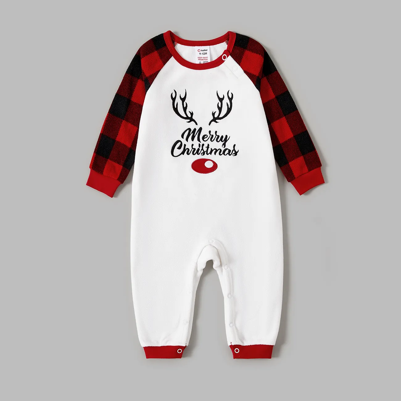 Christmas Reindeer Print Plaid Long-sleeve Family Matching Fleece Pajamas Sets (Flame Resistant) Red big image 1