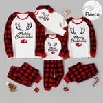 Christmas Reindeer Print Plaid Long-sleeve Family Matching Fleece Pajamas Sets (Flame Resistant) Red image 3