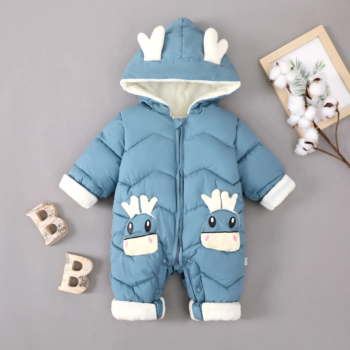 Baby Boy/Girl Hyper-Tactile 3D Design Christmas Jumpsuit Light Blue