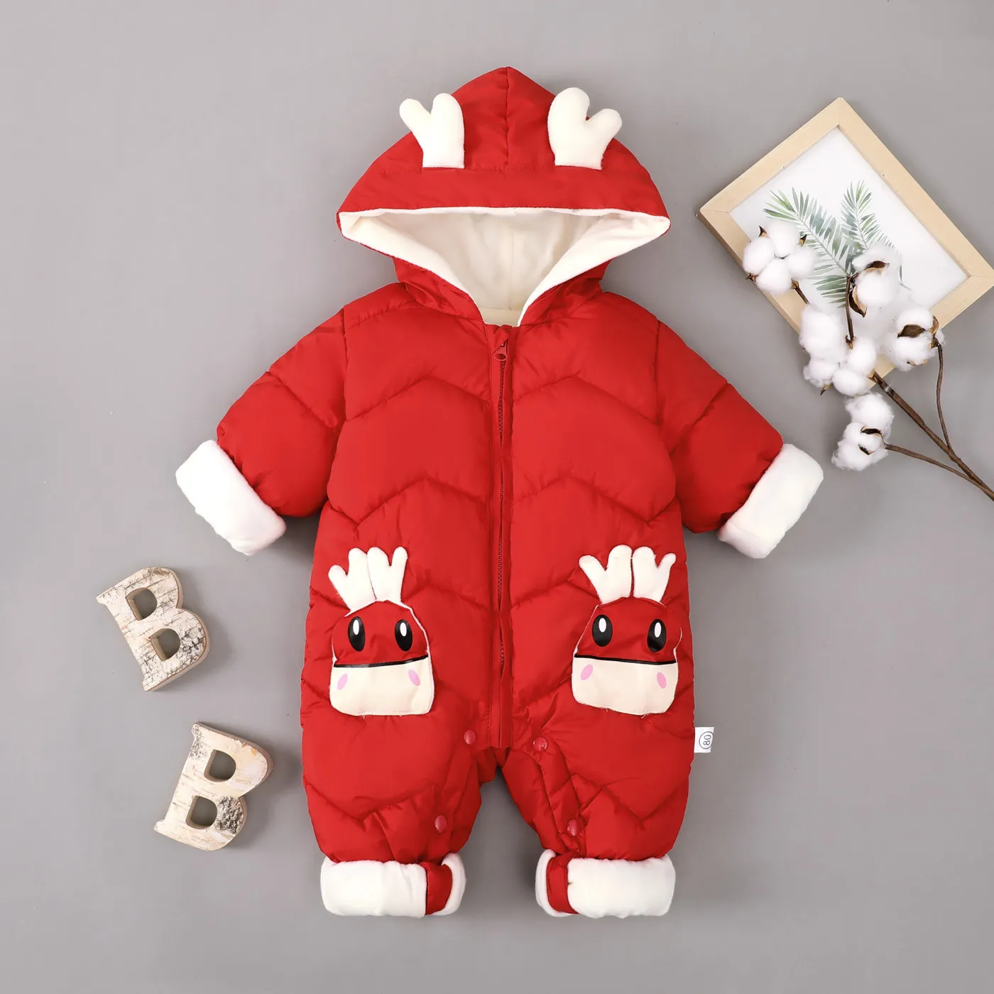 Baby Boy/Girl Hyper-Tactile 3D Design Christmas Jumpsuit Red big image 1