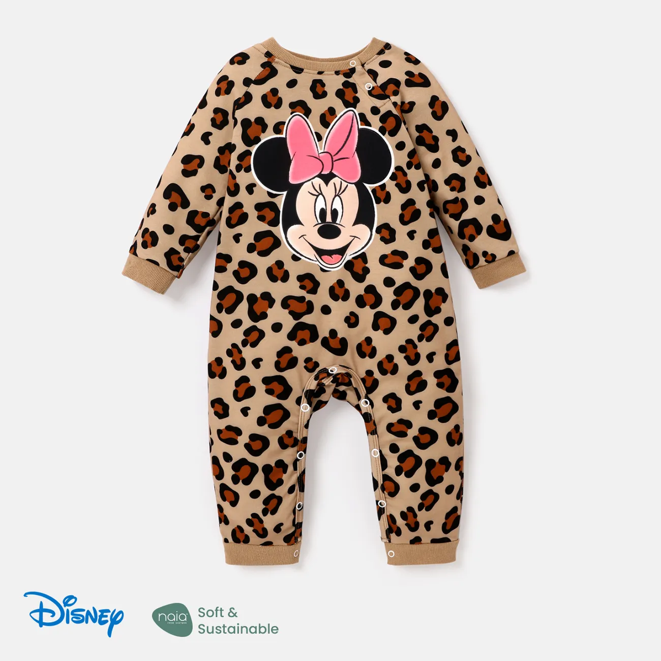 Disney Mickey and Friends Family Matching Letter & Leopard Print Long-sleeve Tops Brown big image 1