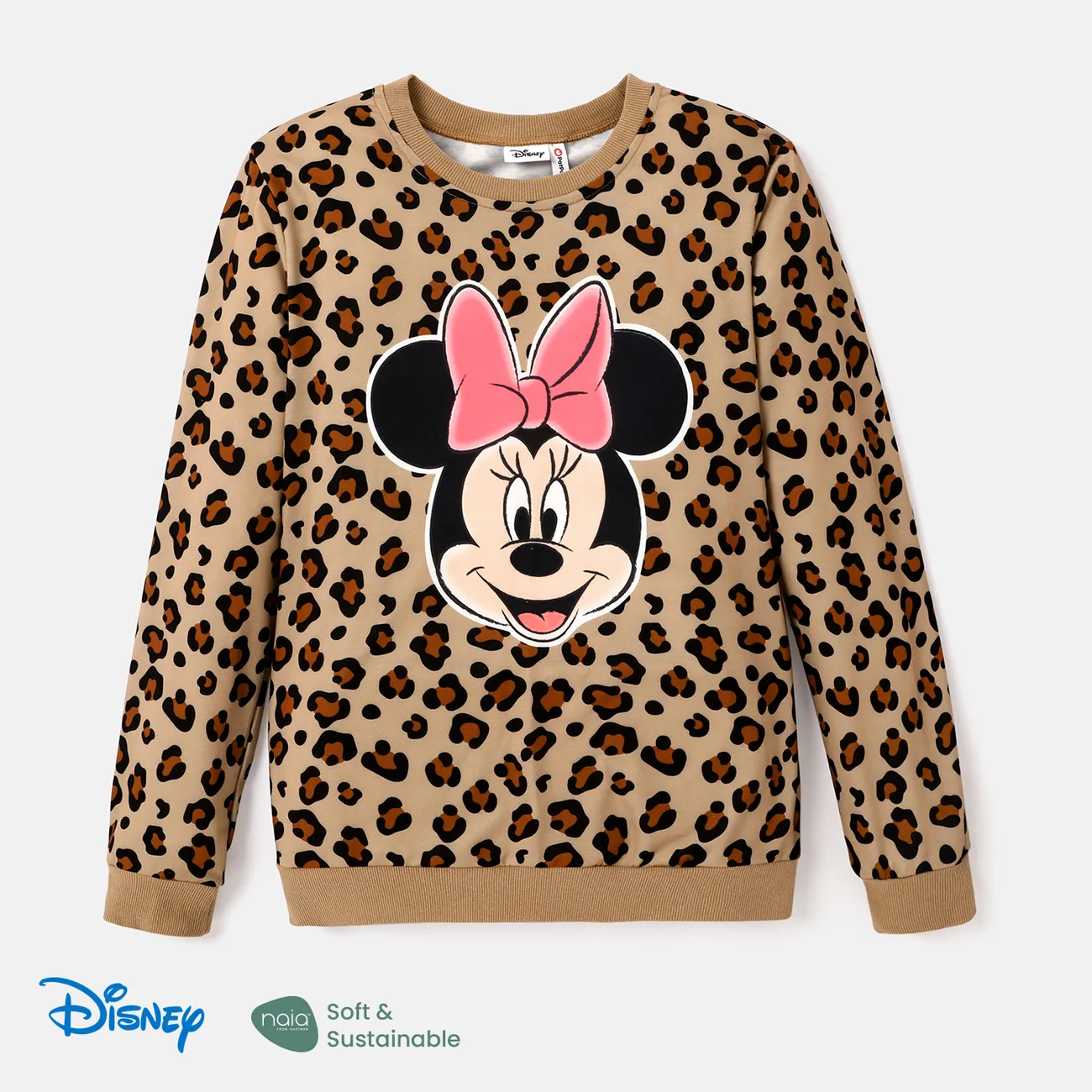 Disney Mickey and Friends Family Matching Letter & Leopard Print Long-sleeve Tops Brown big image 1