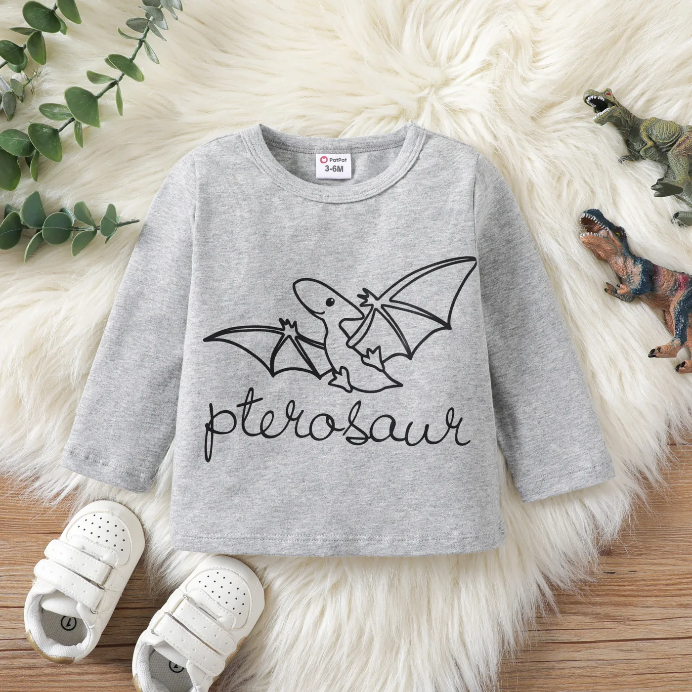 Baby Girl/Boy Dinosaur Animal Pattern Long Sleeve Tee WARMGREY