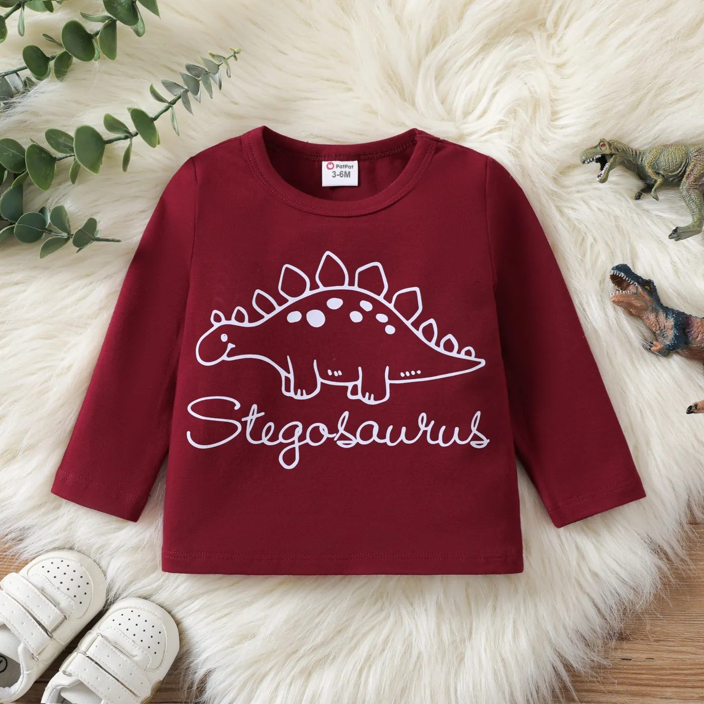 Baby Girl/Boy Dinosaur Animal Pattern Long Sleeve Tee Burgundy
