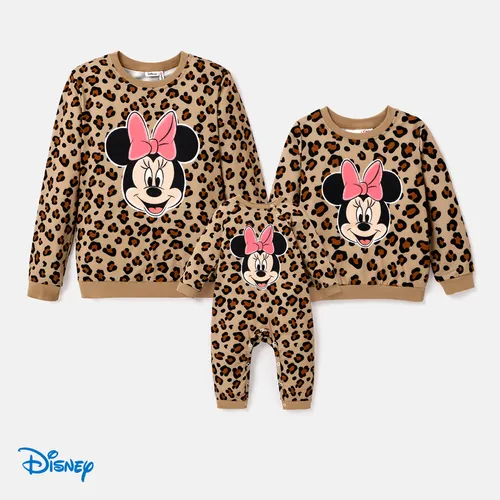 Disney Mickey and Friends Family Matching Letter & Leopard Print Long-sleeve Tops