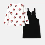 Disney Mickey and Friends Toddler Girl 2pcs Character Print Long-sleeve Bodysuit and Bow Decor Floral Print Skirt Set  image 6