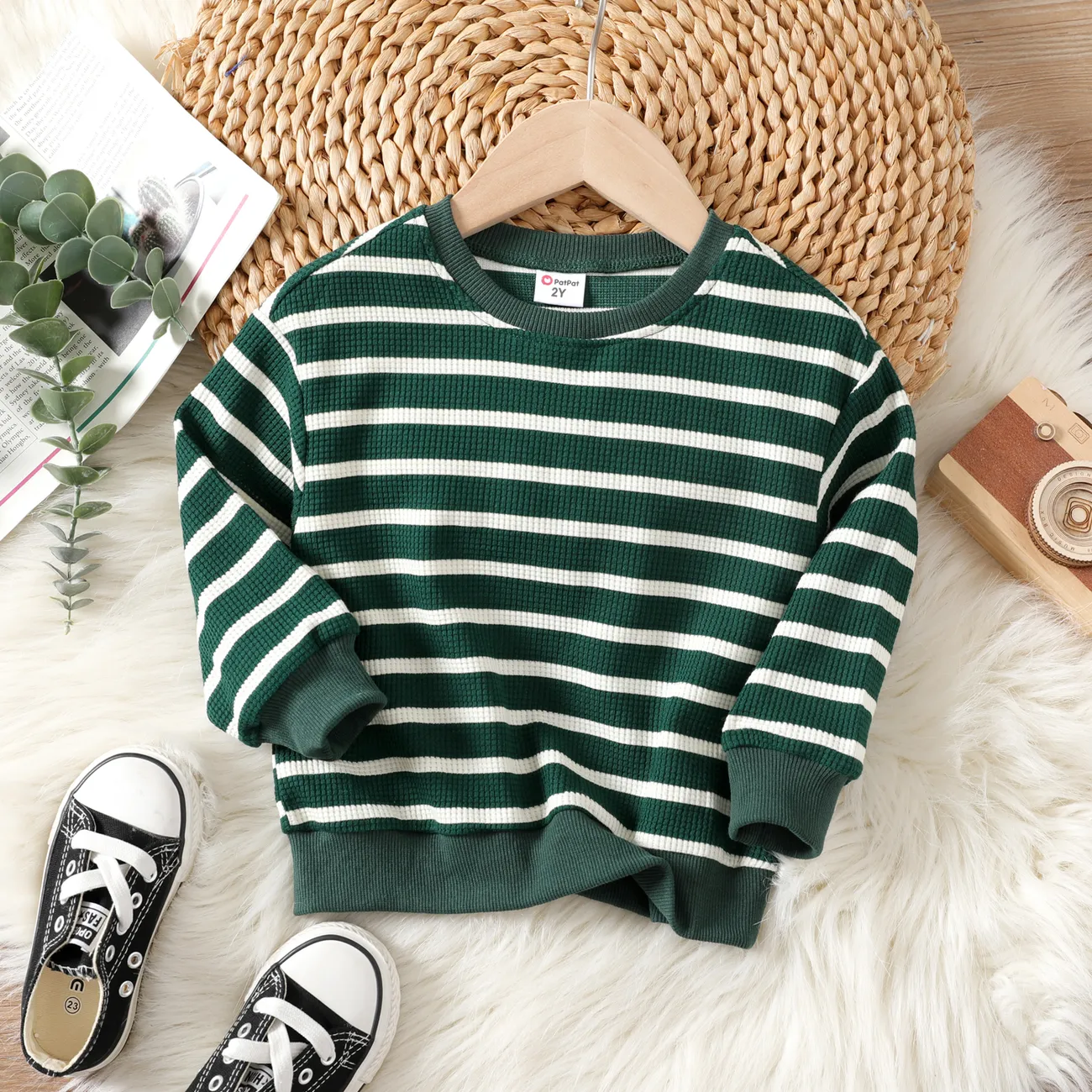 Toddler Girl/Boy Casual Stripe Sweatshirt Green big image 1