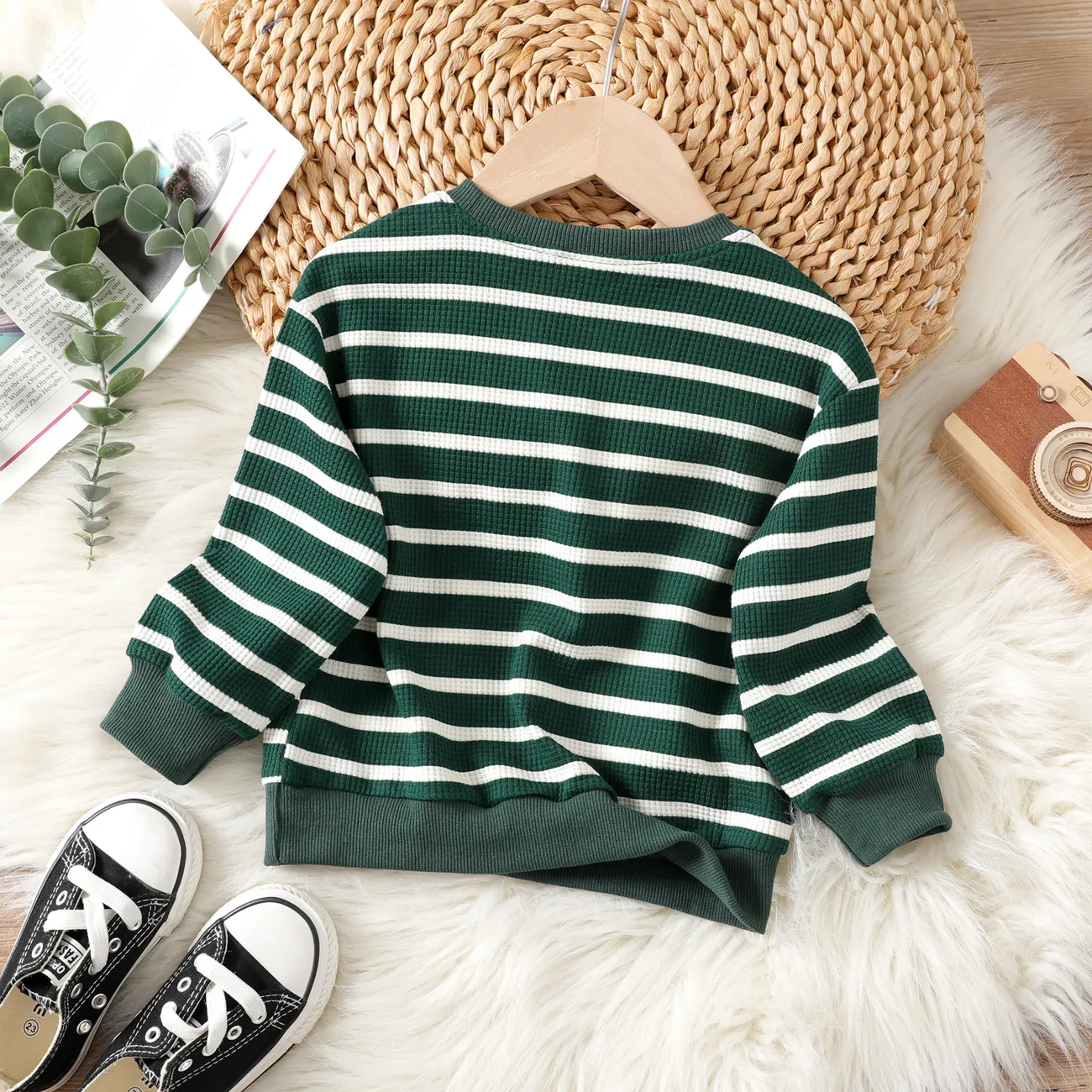 Toddler Girl/Boy Casual Stripe Sweatshirt Green big image 1