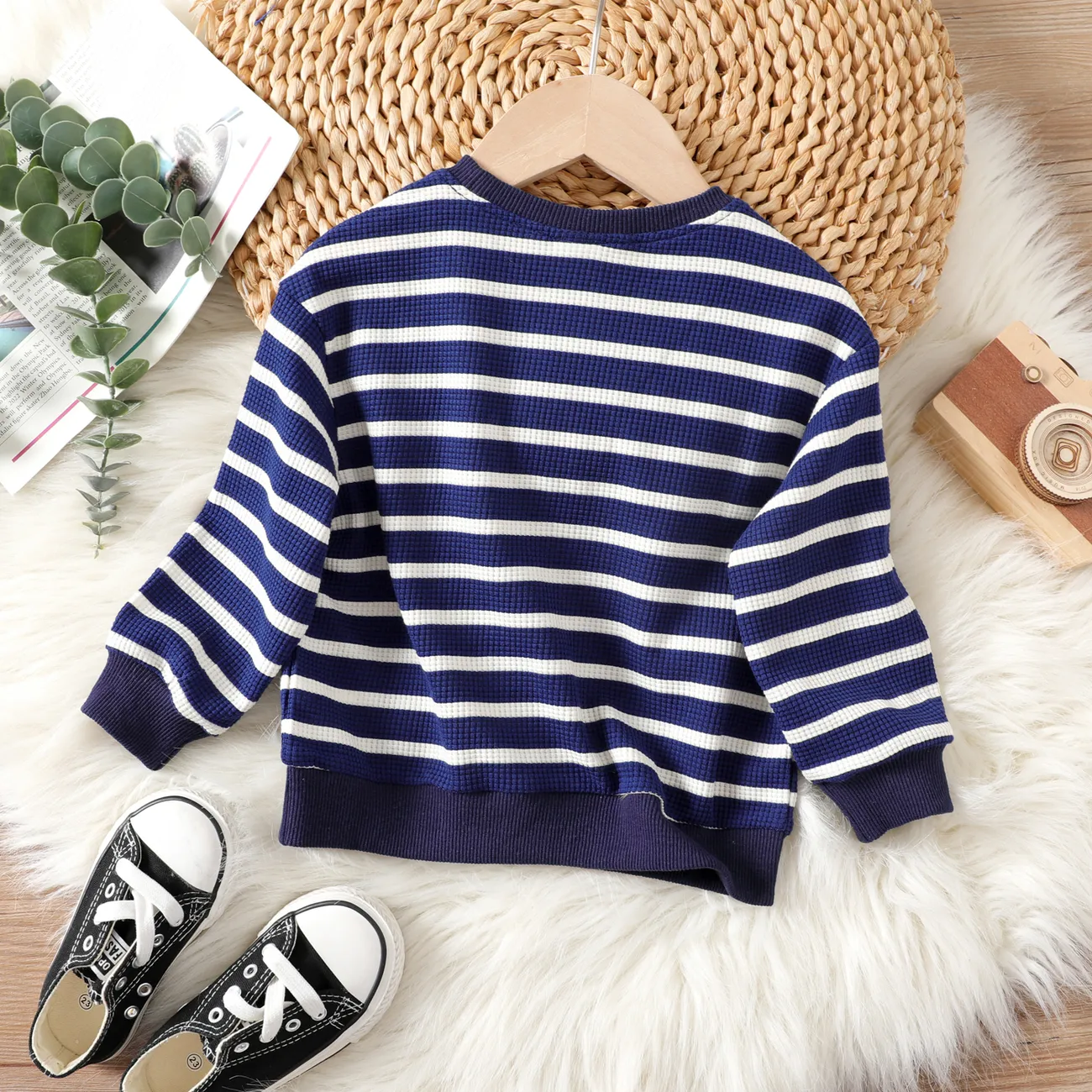 Toddler Girl/Boy Casual Stripe Sweatshirt Deep Blue big image 1