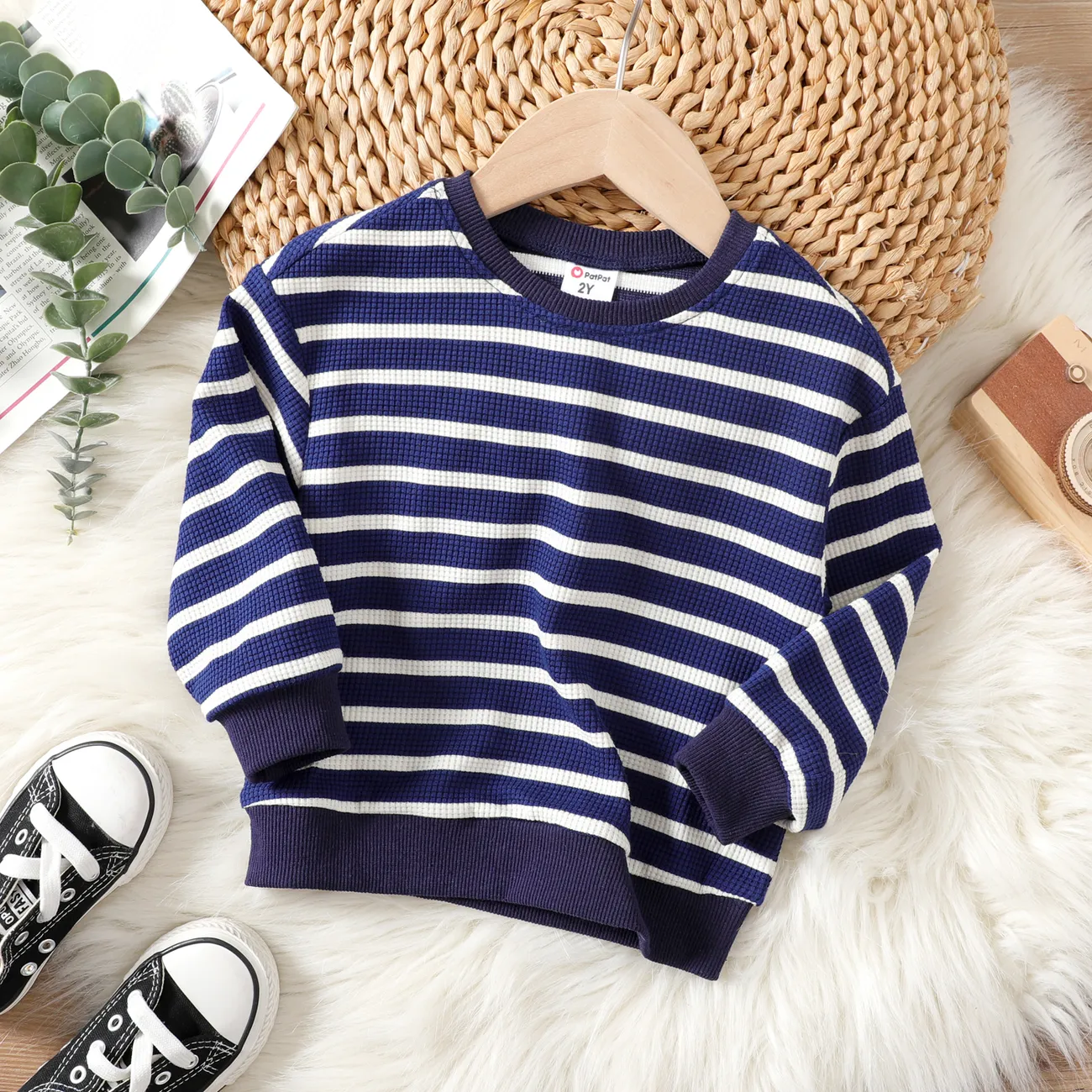 Toddler Girl/Boy Casual Stripe Sweatshirt Deep Blue big image 1